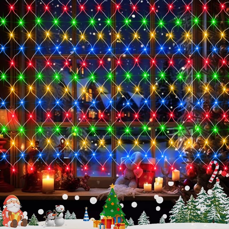echosari Chritsmas Net Lights Battery Operated, 100 LED 4.9 x 4.9ft Outdoor Net Light Remote Timer Mesh Lights for Bush Deck Fence Wall Holiday Decor (Multicolor) - Image 2